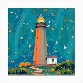 Lighthouse At Night 7 Canvas Print