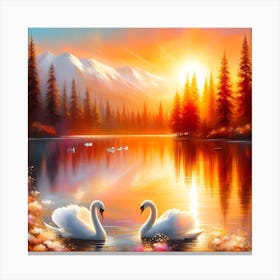 Sunset Swans Canvas Print