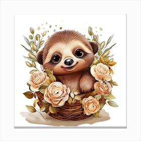 Sloth In A Basket Canvas Print