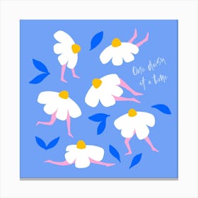 Whimsy Self Love Fitness Floral Pun 'One Daisy at a Time' - Royal Blue Canvas Print