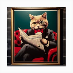 The Sophisticated Cat - Graphic Wall Art of a Cat with Bow Tie and Monocle Canvas Print