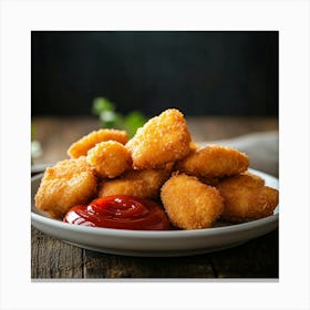 Chicken Nuggets On A Plate With Ketchup Stampe su tela