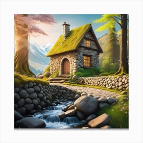 Small Cottage In The Forest Canvas Print