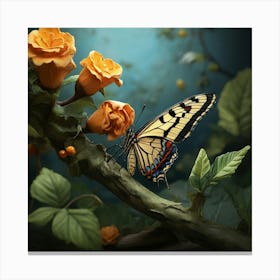 Butterfly And Roses Art print Canvas Print