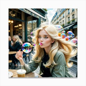 Woman Blowing Bubbles Canvas Print