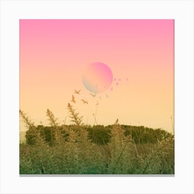 Green And Pink Landscape Square Canvas Print