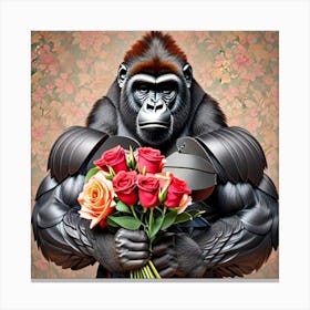 Gorilla With Roses 1 Canvas Print