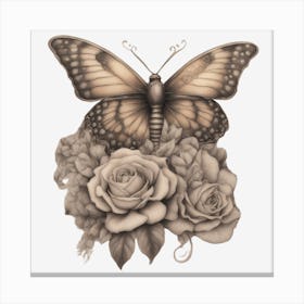 Butterfly And Roses Canvas Print