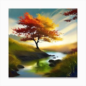 Autumn Tree By The River Canvas Print
