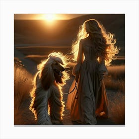 Walking Her Afghan Hound Canvas Print