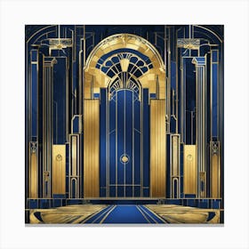 Art Deco Illustrations Blue Gold (2) Canvas Print