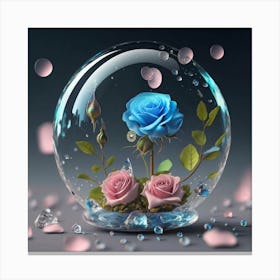 Blue Roses In A Glass Ball Canvas Print