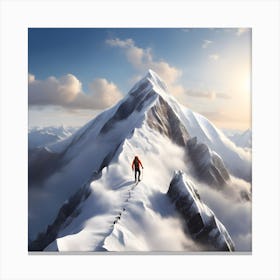 Man On Top Of A Mountain Canvas Print