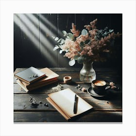 Book, Coffee And Flowers Canvas Print