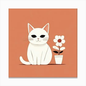 White Cat With Flower 1 Canvas Print