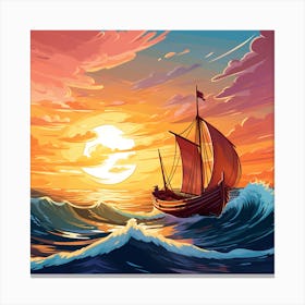 Sailing Ship At Sunset Canvas Print