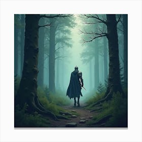 A Brave Knight On A Quest Through An Enchanted Misty Forest 1 Canvas Print