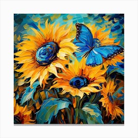 Sunflowers And Blue Butterfly Canvas Print