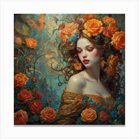 Girl With Flowers 7 Canvas Print