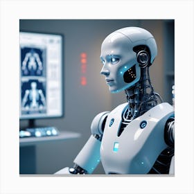 Robot In Front Of Computer Canvas Print