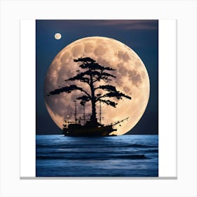 Full Moon With Tree Canvas Print