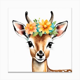 Floral Baby Antelope Nursery Illustration (27) Canvas Print