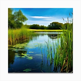 Grass Plant Vegetation Water Reed Calm Cane Season Scene Green Tranquil Background Natur (1) Canvas Print