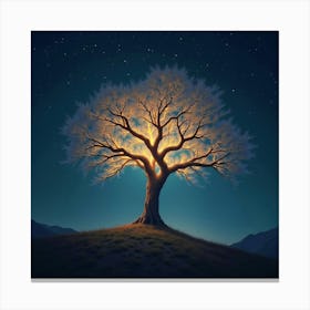 A Glowing Tree With Branches Reaching Into The Sky, Surrounded By Stars 1 Canvas Print