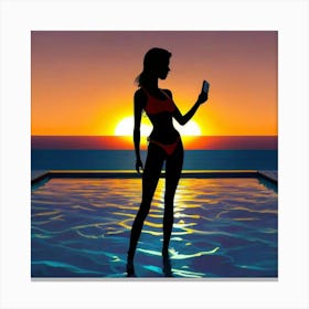 Silhouette Of A Woman At Sunset 1 Canvas Print