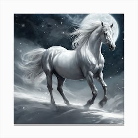 White Horse In The Moonlight 1 Canvas Print