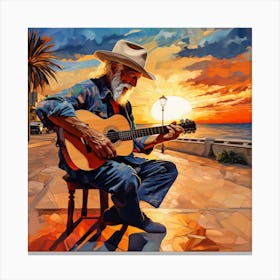 Sunset Man Playing Guitar Canvas Print