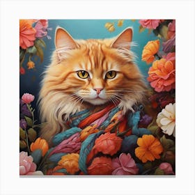 Cat In Flowers Canvas Print