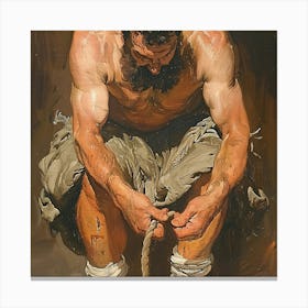 Man Tying A Rope Canvas Print