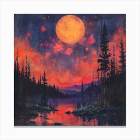 Full Moon Over Lake Canvas Print