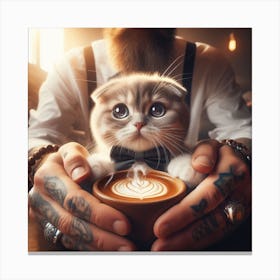 Cat With A Cup Of Coffee Canvas Print