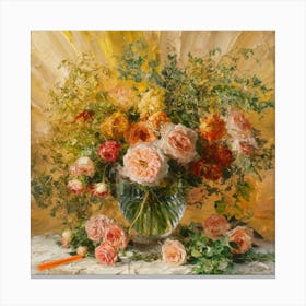 Vibrant Blossoms: Post-Impressionist Encaustic Still Life Canvas Print