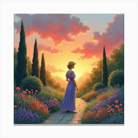 Princess Diana Against A Colorful Watercolor Garden Scene At Dawn 1 Canvas Print