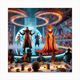 A Sci Fi Themed Dining Scene Featuring Live Perfor Canvas Print