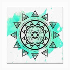 Mandala with Green Watercolor Background Canvas Print