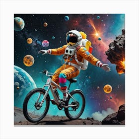 Astronaut Riding A Bike In Space 2 Canvas Print