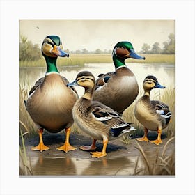 Mallard Duck Family Canvas Print