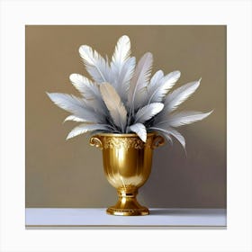 Gold Vase With Feathers Canvas Print