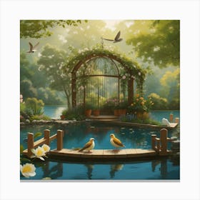 Birds In The Pond Canvas Print