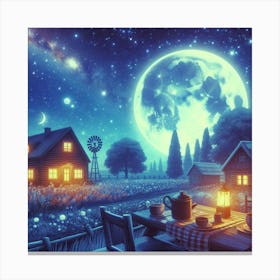 Moonlight Over The Cottage Canvas Print