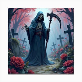 Soul Reaper In A Hauntingly Colorful Watercolor Graveyard 1 Canvas Print