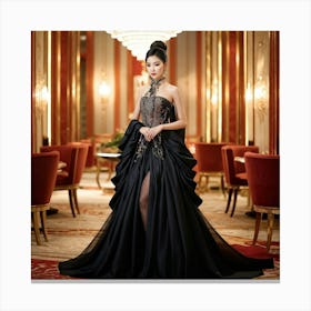 Asian Elegance Personified As A Lady Poised In High End Attire High Fashion Venue Ambient Lighting (2) Canvas Print