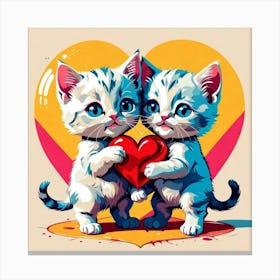 Lovers Cat Holding A Heart Canvas Print