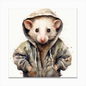 Watercolour Cartoon Opossum In A Hoodie Canvas Print