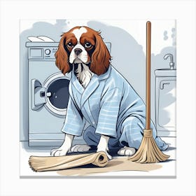 King Charles Spaniel in Laundry Room Canvas Print