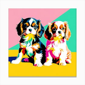 'Cavalier King Charles Spaniel Pups' , This Contemporary art brings POP Art and Flat Vector Art Together, Colorful, Home Decor, Kids Room Decor, Animal Art, Puppy Bank - 12th Canvas Print
